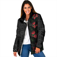 Hawaiian Kakau Art Padded Jacket Taro Leaves with Ohia Lehua and Pakala Pattern - Polynesian Pride