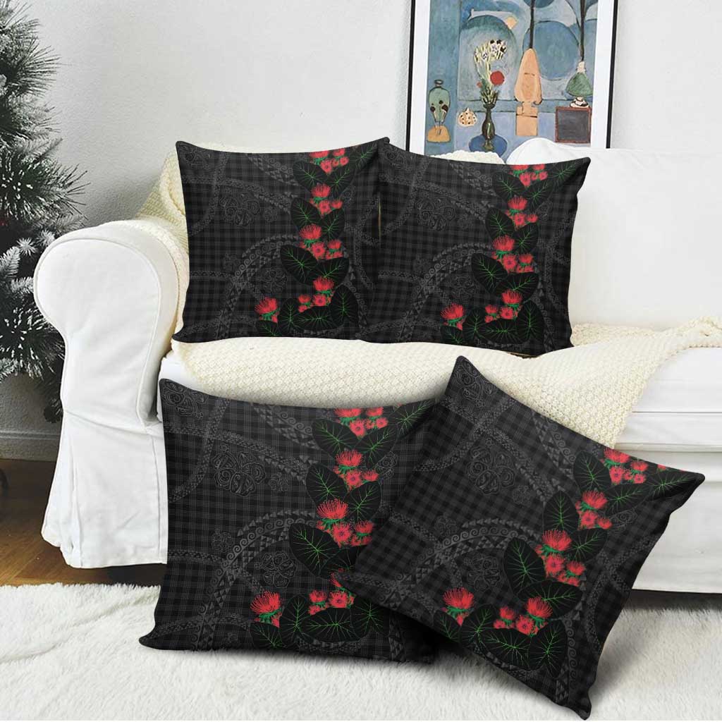 Hawaiian Kakau Art Pillow Cover Taro Leaves with Ohia Lehua and Pakala Pattern - Polynesian Pride