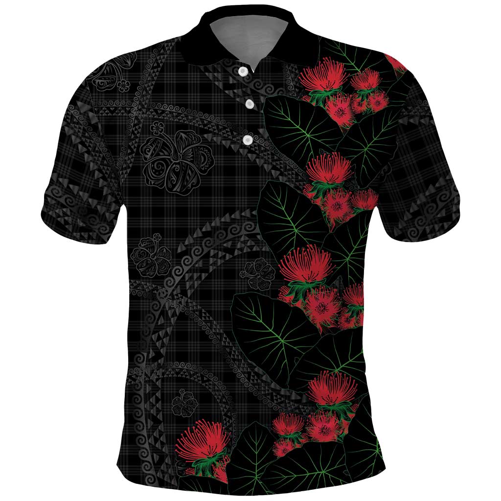 Hawaiian Kakau Art Polo Shirt Taro Leaves with Ohia Lehua and Pakala Pattern - Polynesian Pride