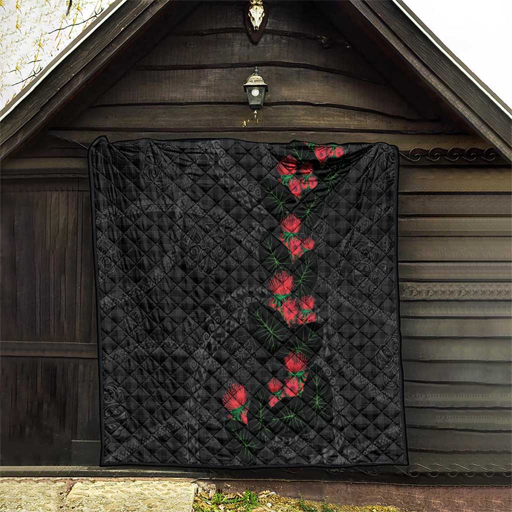 Hawaiian Kakau Art Quilt Taro Leaves with Ohia Lehua and Pakala Pattern - Polynesian Pride