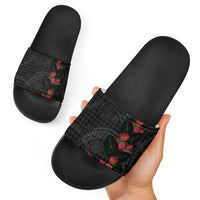 Hawaiian Kakau Art Slide Sandals Taro Leaves with Ohia Lehua and Pakala Pattern LT03 - Polynesian Pride