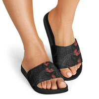 Hawaiian Kakau Art Slide Sandals Taro Leaves with Ohia Lehua and Pakala Pattern LT03 - Polynesian Pride