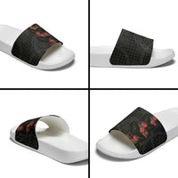 Hawaiian Kakau Art Slide Sandals Taro Leaves with Ohia Lehua and Pakala Pattern LT03 - Polynesian Pride