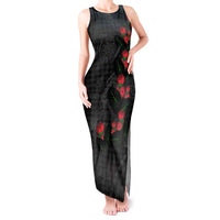 Hawaiian Kakau Art Tank Maxi Dress Taro Leaves with Ohia Lehua and Pakala Pattern - Polynesian Pride