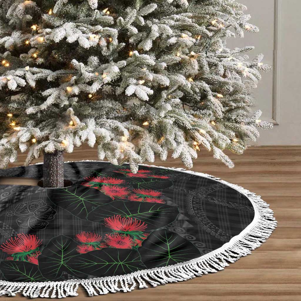 Hawaiian Kakau Art Tree Skirt Taro Leaves with Ohia Lehua and Pakala Pattern - Polynesian Pride