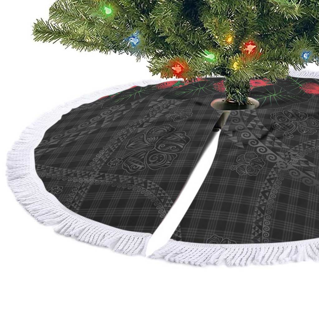 Hawaiian Kakau Art Tree Skirt Taro Leaves with Ohia Lehua and Pakala Pattern - Polynesian Pride