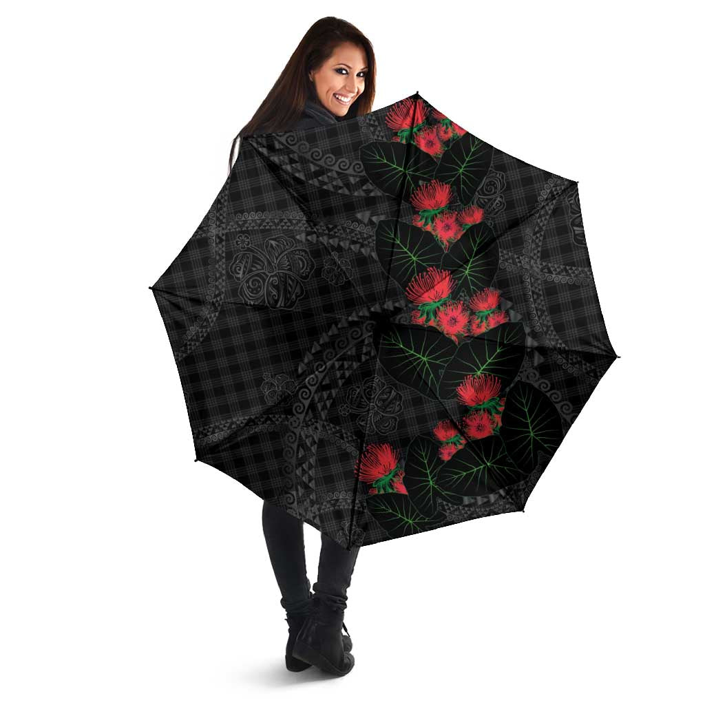 Hawaiian Kakau Art Umbrella Taro Leaves with Ohia Lehua and Pakala Pattern - Polynesian Pride
