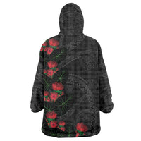 Hawaiian Kakau Art Wearable Blanket Hoodie Taro Leaves with Ohia Lehua and Pakala Pattern - Polynesian Pride