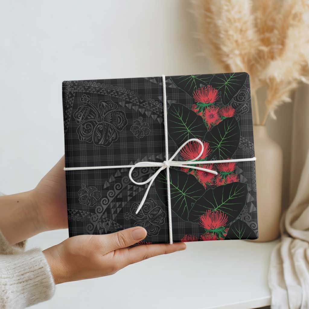 Hawaiian Kakau Art Wrapping Paper Taro Leaves with Ohia Lehua and Pakala Pattern - Polynesian Pride