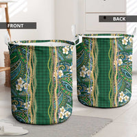 Hawaiian Art Flower Tribal with Lei Laundry Basket Palaka Pattern Green Color - Polynesian Pride