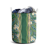 Hawaiian Art Flower Tribal with Lei Laundry Basket Palaka Pattern Green Color - Polynesian Pride