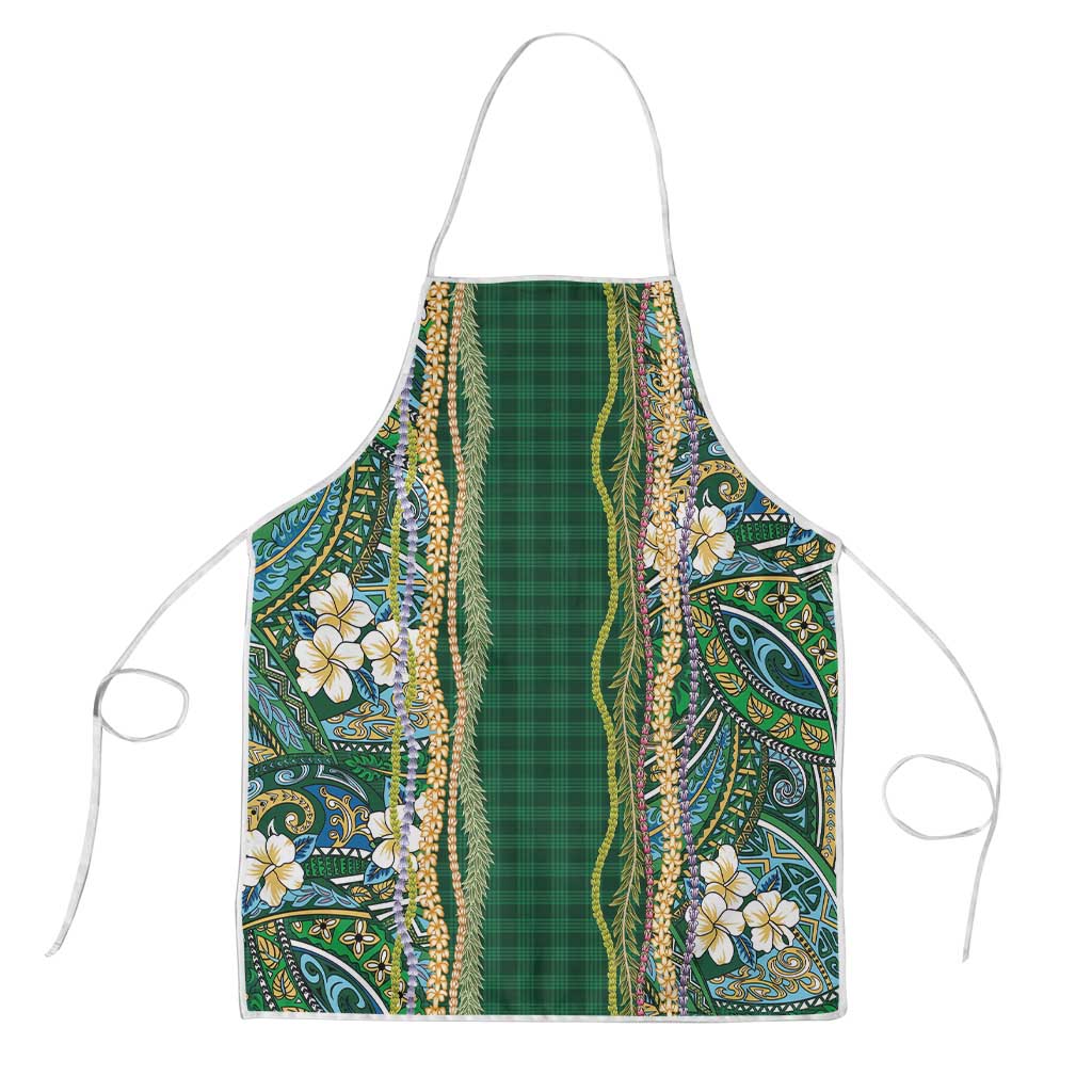 Hawaiian Art Flower Tribal with Lei Apron Palaka Pattern Green Color LT03 Green - Polynesian Pride