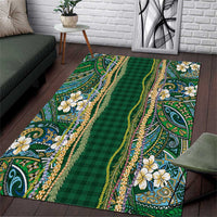 Hawaiian Art Flower Tribal with Lei Area Rug Palaka Pattern Green Color - Polynesian Pride