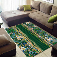 Hawaiian Art Flower Tribal with Lei Area Rug Palaka Pattern Green Color - Polynesian Pride