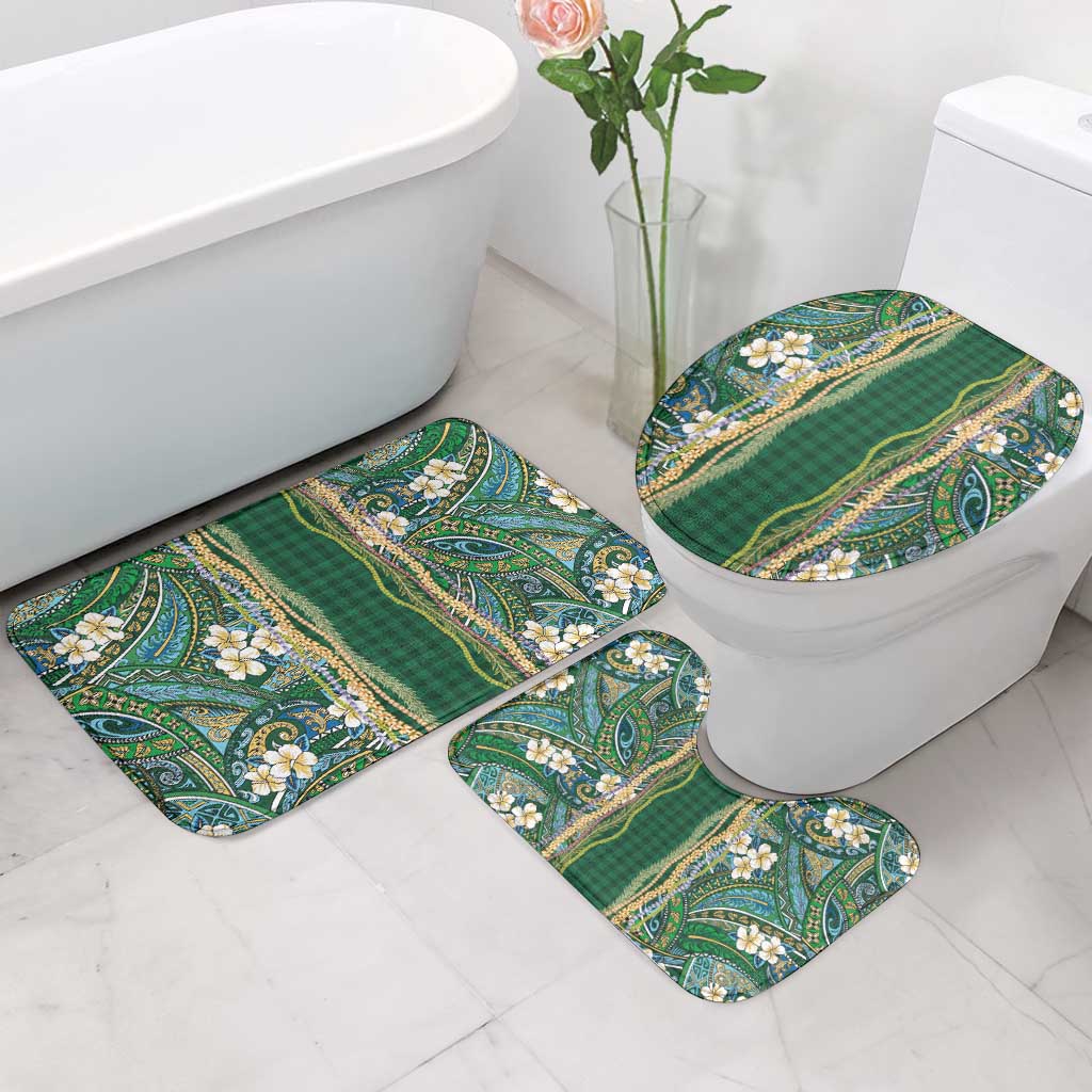 Hawaiian Art Flower Tribal with Lei Bathroom Set Palaka Pattern Green Color - Polynesian Pride