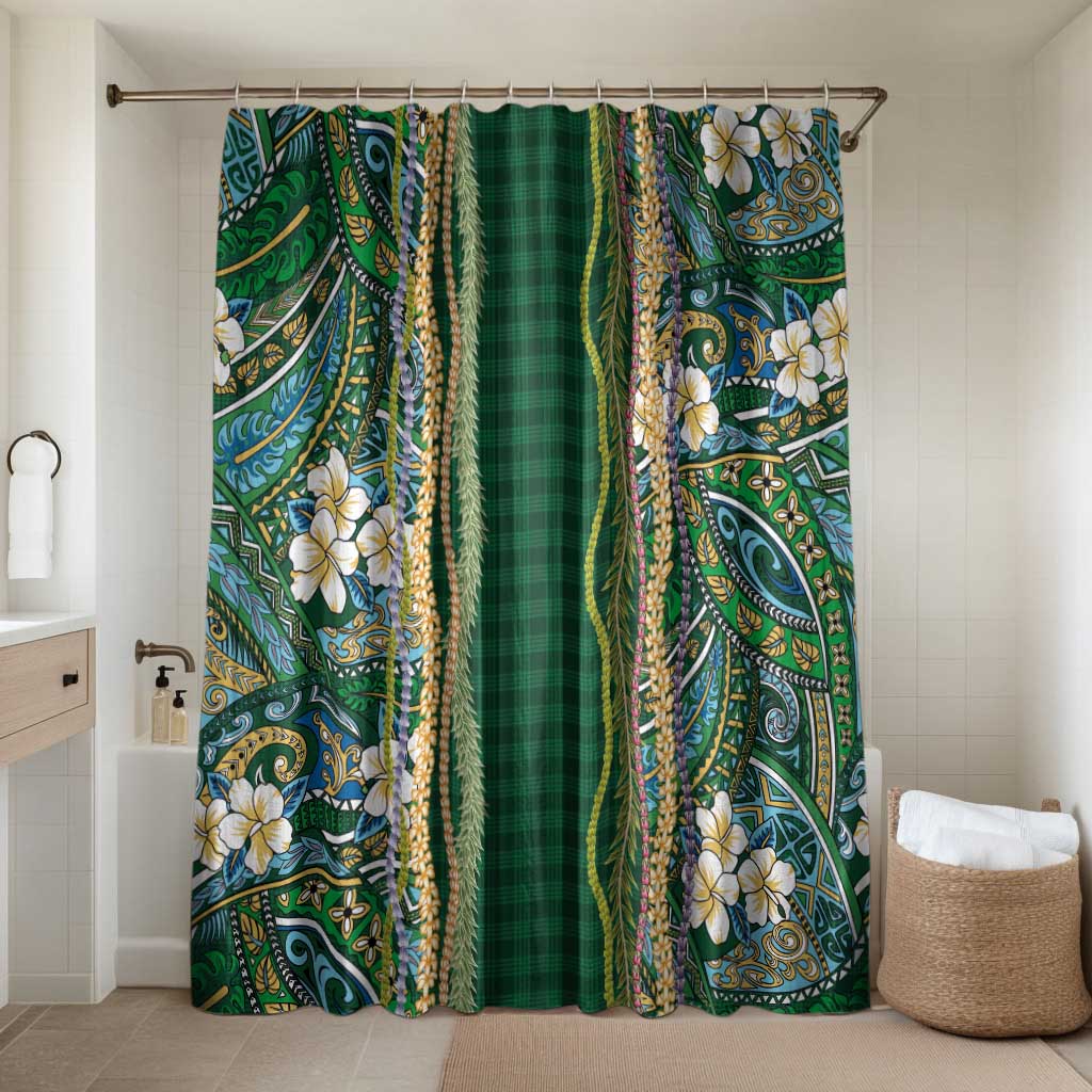 Hawaiian Art Flower Tribal with Lei Bathroom Set Palaka Pattern Green Color - Polynesian Pride