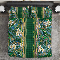 Hawaiian Art Flower Tribal with Lei Bedding Set Palaka Pattern Green Color - Polynesian Pride