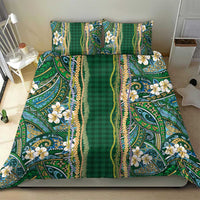 Hawaiian Art Flower Tribal with Lei Bedding Set Palaka Pattern Green Color - Polynesian Pride