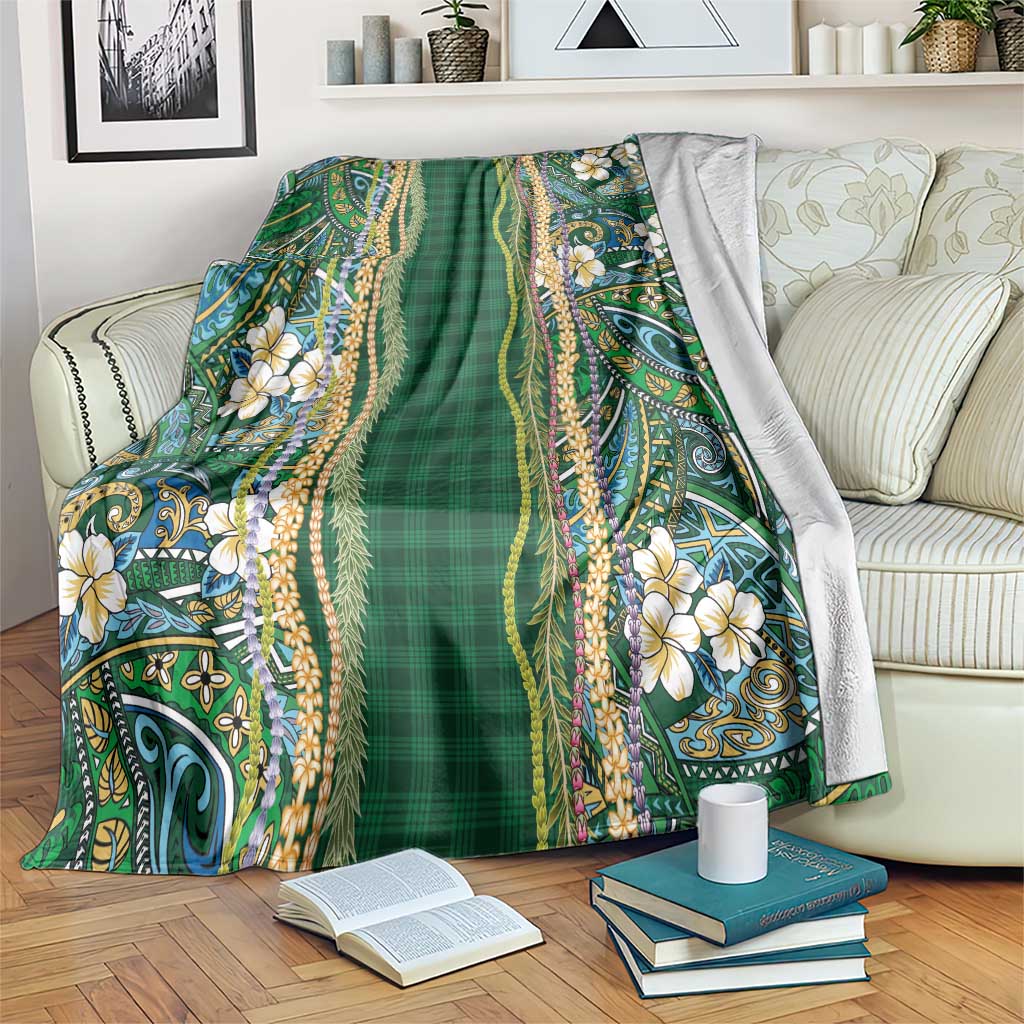 Hawaiian Art Flower Tribal with Lei Blanket Palaka Pattern Green Color LT03 Green - Polynesian Pride