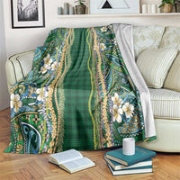 Hawaiian Art Flower Tribal with Lei Blanket Palaka Pattern Green Color - Polynesian Pride