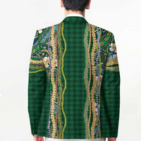 Hawaiian Art Flower Tribal with Lei Blazer Palaka Pattern Green Color - Polynesian Pride