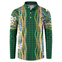 Hawaiian Art Flower Tribal with Lei Button Sweatshirt Palaka Pattern Green Color - Polynesian Pride