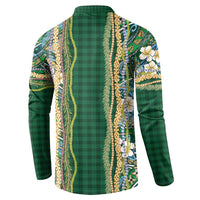 Hawaiian Art Flower Tribal with Lei Button Sweatshirt Palaka Pattern Green Color - Polynesian Pride