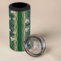 Hawaiian Art Flower Tribal with Lei 4 in 1 Can Cooler Tumbler Palaka Pattern Green Color - Polynesian Pride