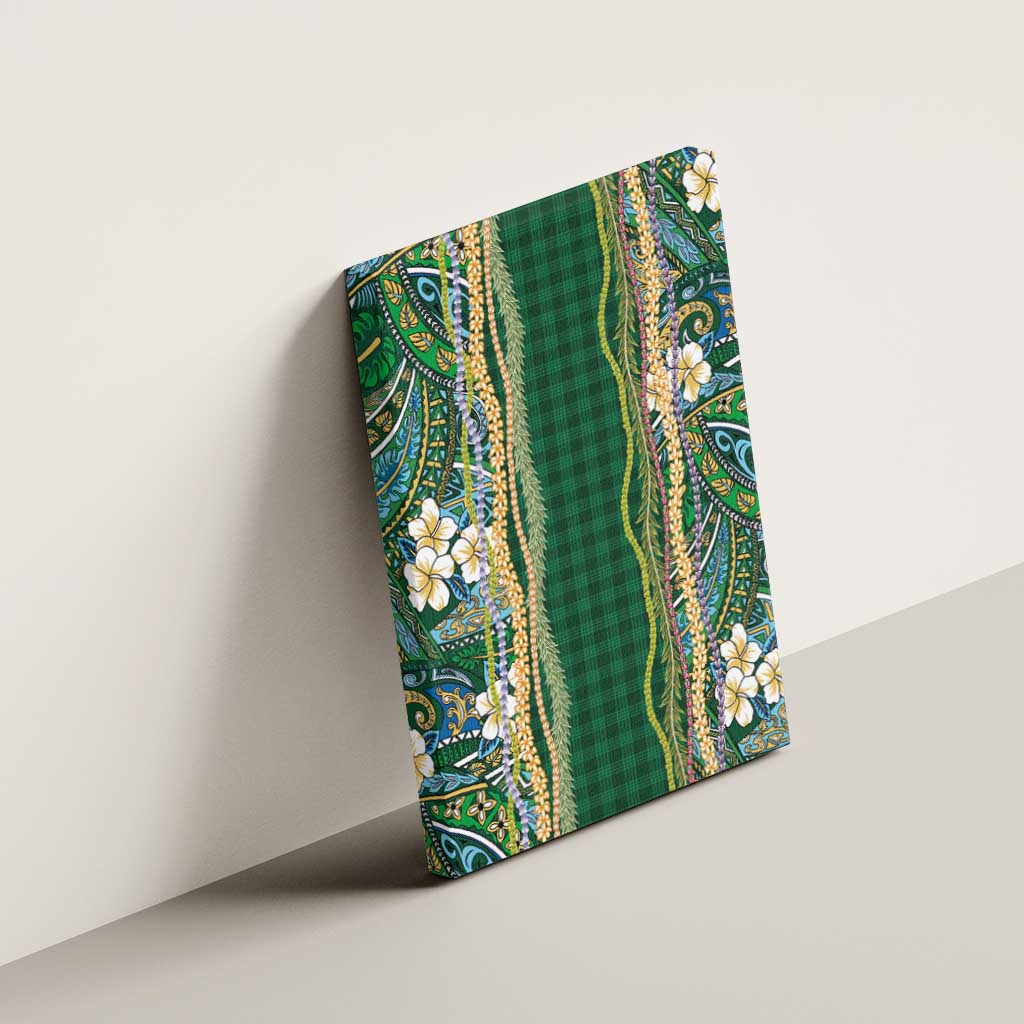 Hawaiian Art Flower Tribal with Lei Canvas Wall Art Palaka Pattern Green Color - Polynesian Pride