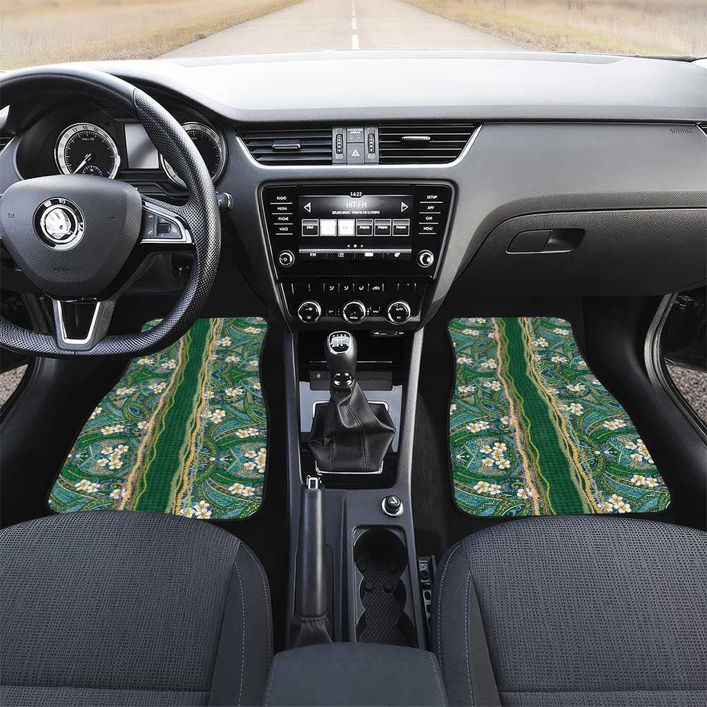Hawaiian Art Flower Tribal with Lei Car Mats Palaka Pattern Green Color - Polynesian Pride