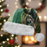 Hawaiian Art Flower Tribal with Lei Christmas Santa Hat Palaka Pattern Green Color - Polynesian Pride