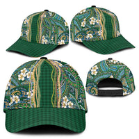 Hawaiian Art Flower Tribal with Lei Classic Cap Palaka Pattern Green Color - Polynesian Pride