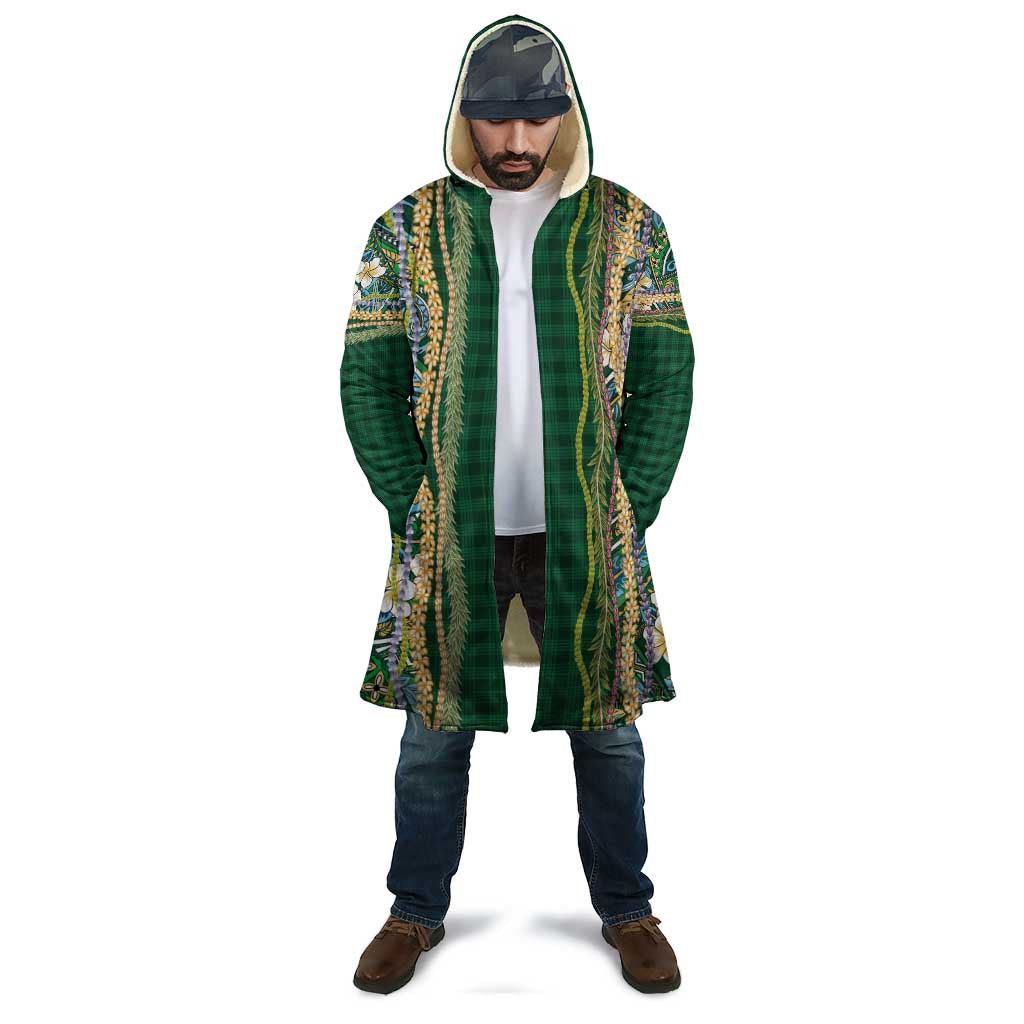 Hawaiian Art Flower Tribal with Lei Cloak Palaka Pattern Green Color - Polynesian Pride