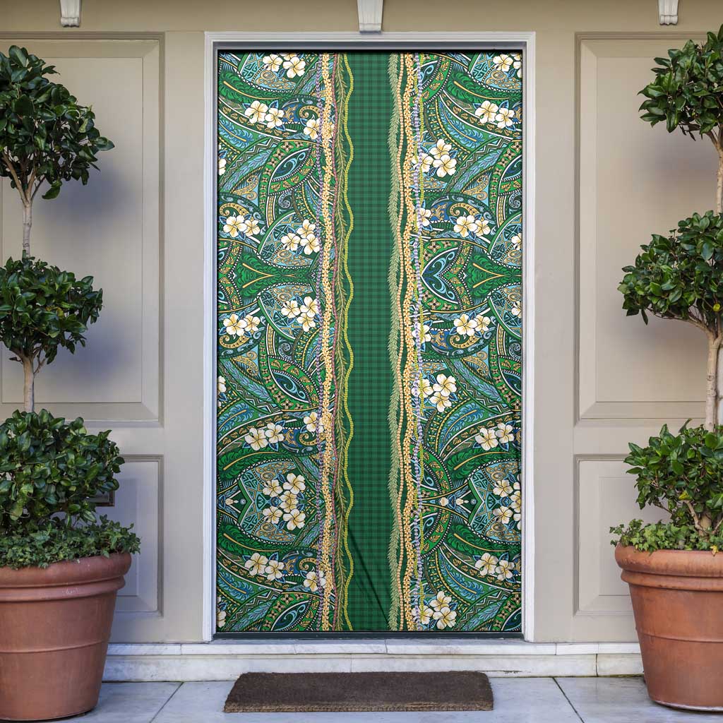 Hawaiian Art Flower Tribal with Lei Door Cover Palaka Pattern Green Color LT03 Green - Polynesian Pride