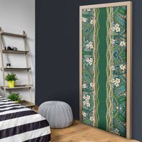 Hawaiian Art Flower Tribal with Lei Door Cover Palaka Pattern Green Color - Polynesian Pride