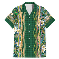 Hawaiian Art Flower Tribal with Lei Family Matching Mermaid Dress and Hawaiian Shirt Palaka Pattern Green Color - Polynesian Pride