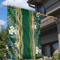 Hawaiian Art Flower Tribal with Lei Garden Flag Palaka Pattern Green Color - Polynesian Pride