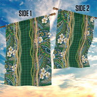Hawaiian Art Flower Tribal with Lei Garden Flag Palaka Pattern Green Color - Polynesian Pride