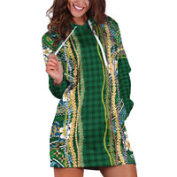 Hawaiian Art Flower Tribal with Lei Hoodie Dress Palaka Pattern Green Color - Polynesian Pride