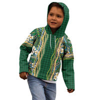 Hawaiian Art Flower Tribal with Lei Kid Hoodie Palaka Pattern Green Color - Polynesian Pride