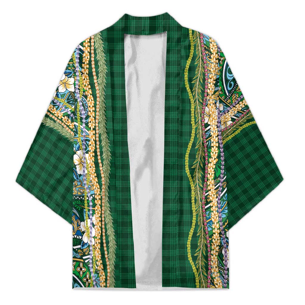 Hawaiian Art Flower Tribal with Lei Kimono Palaka Pattern Green Color LT03 Unisex Green - Polynesian Pride