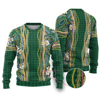 Hawaiian Art Flower Tribal with Lei Ugly Christmas Sweater Palaka Pattern Green Color - Polynesian Pride