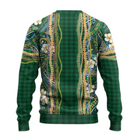 Hawaiian Art Flower Tribal with Lei Ugly Christmas Sweater Palaka Pattern Green Color - Polynesian Pride