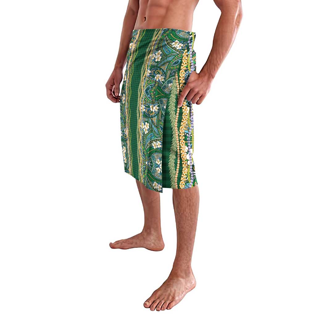 Hawaiian Art Flower Tribal with Lei Lavalava Palaka Pattern Green Color - Polynesian Pride