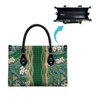 Hawaiian Art Flower Tribal with Lei Leather Bag Palaka Pattern Green Color - Polynesian Pride