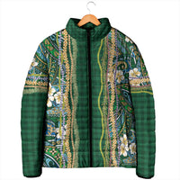 Hawaiian Art Flower Tribal with Lei Padded Jacket Palaka Pattern Green Color - Polynesian Pride
