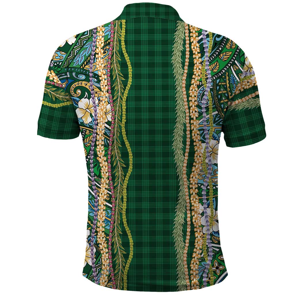 Hawaiian Art Flower Tribal with Lei Polo Shirt Palaka Pattern Green Color - Polynesian Pride