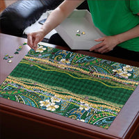 Hawaiian Art Flower Tribal with Lei Puzzle Palaka Pattern Green Color - Polynesian Pride