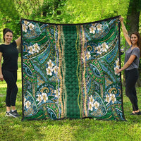 Hawaiian Art Flower Tribal with Lei Quilt Palaka Pattern Green Color - Polynesian Pride