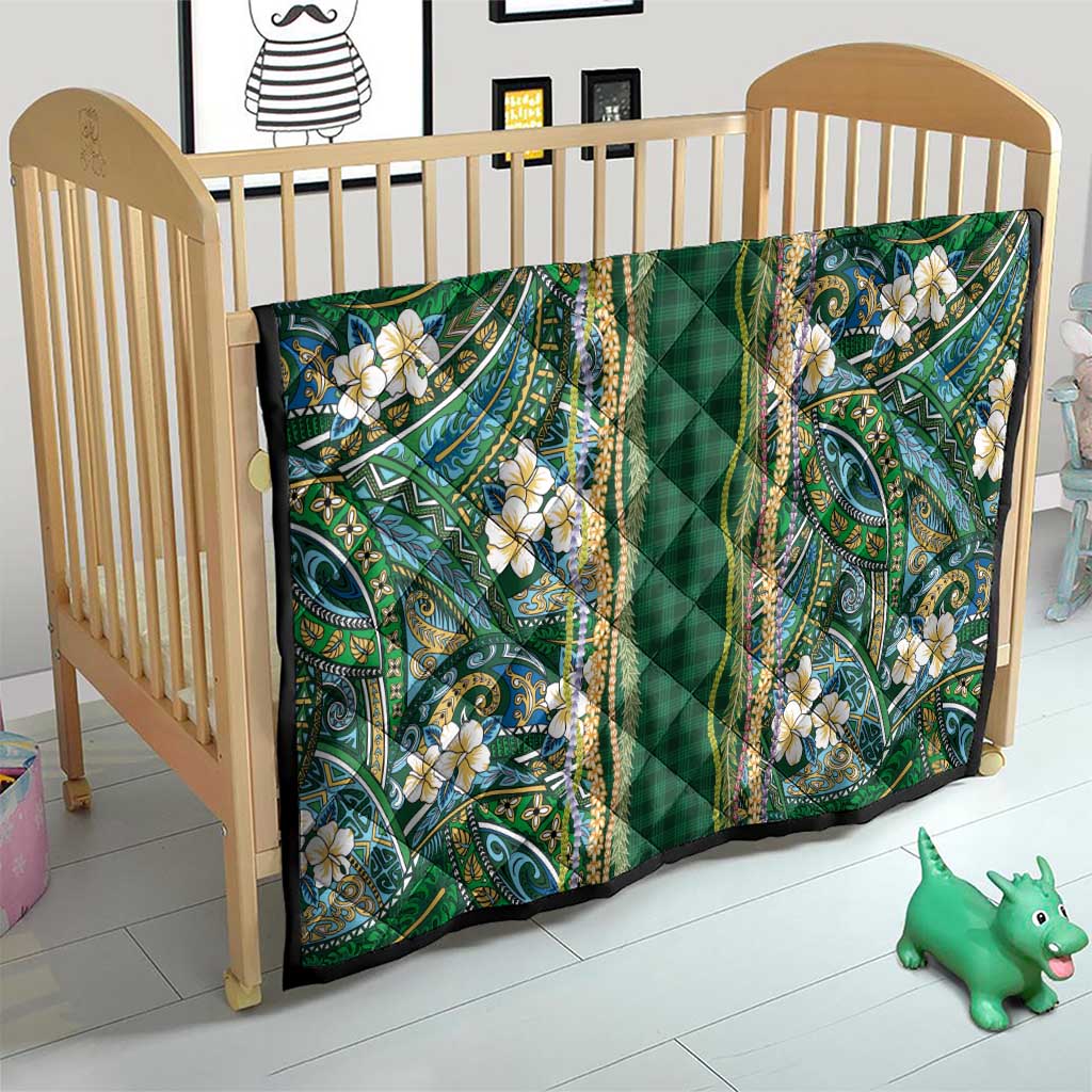 Hawaiian Art Flower Tribal with Lei Quilt Palaka Pattern Green Color - Polynesian Pride
